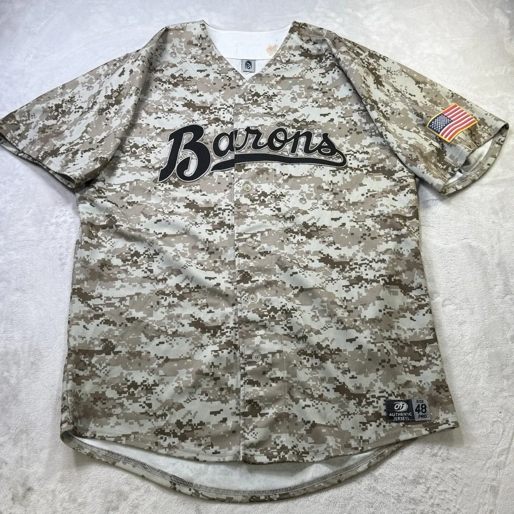 Birmingham Barons Team Issued #22 Authentic MiLB Military Camo Jersey Size 48